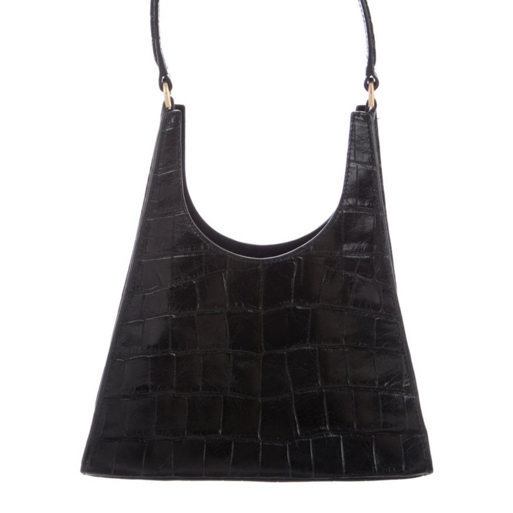 STAUD Black Croc-Embossed Shoulder Bag